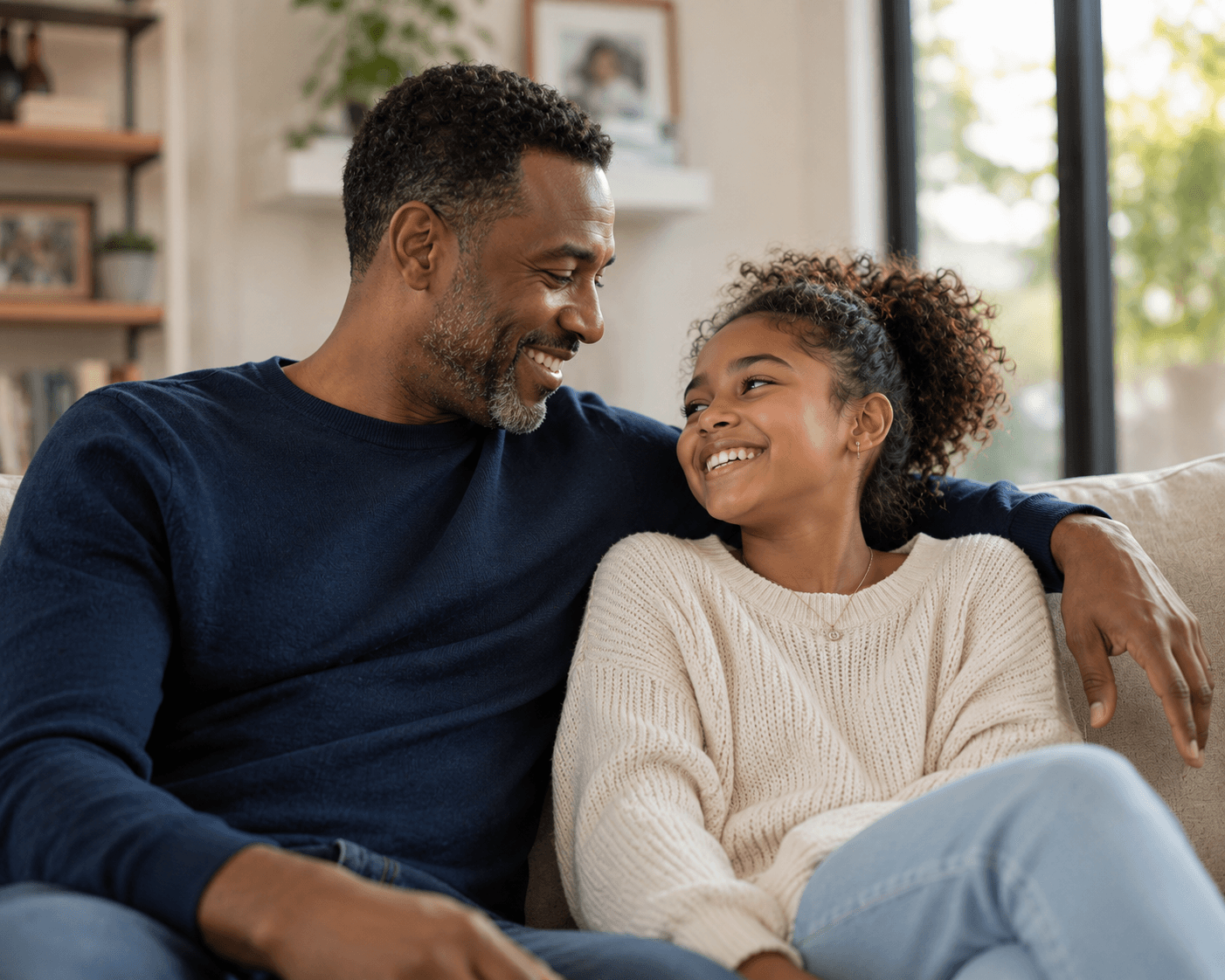 Father and daughter relaxing at home